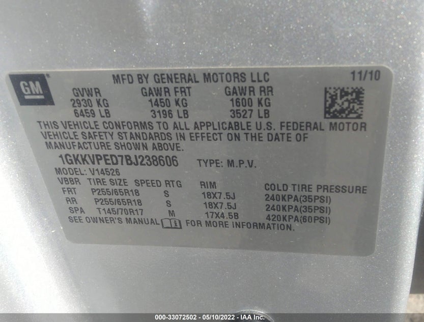 1GKKVPED7BJ238606