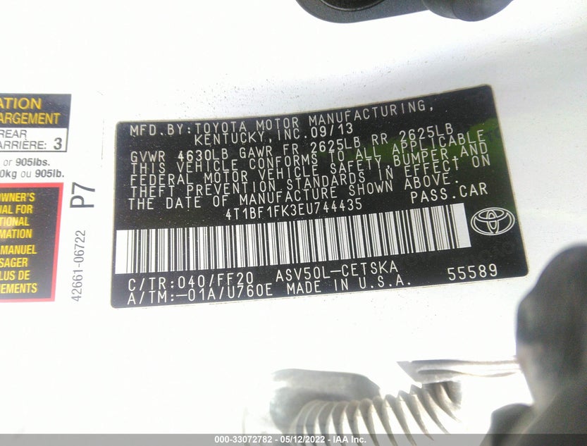 4T1BF1FK3EU744435