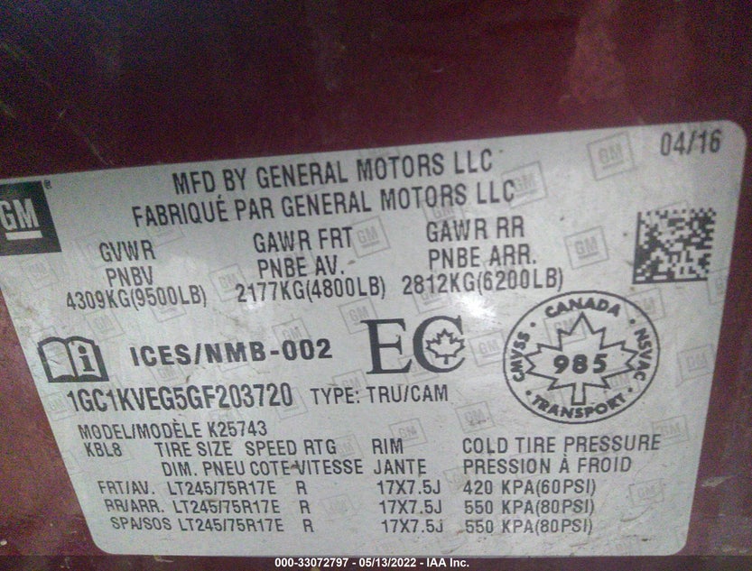1GC1KVEG5GF203720