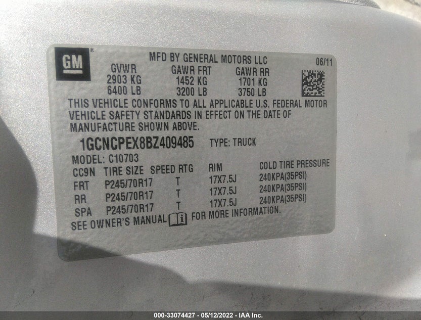 1GCNCPEX8BZ409485