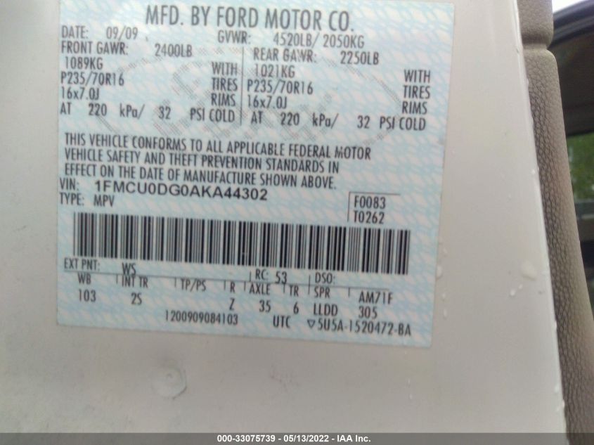 1FMCU0DG0AKA44302 2010 Ford Escape Xlt