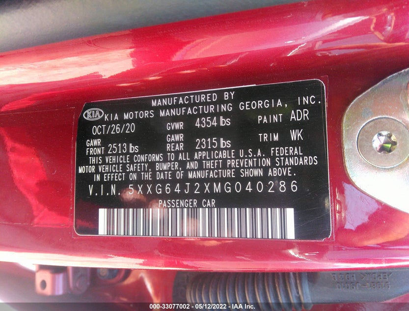 5XXG64J2XMG040286