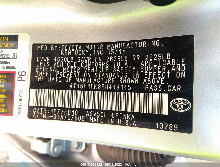 4T1BF1FK8EU418145