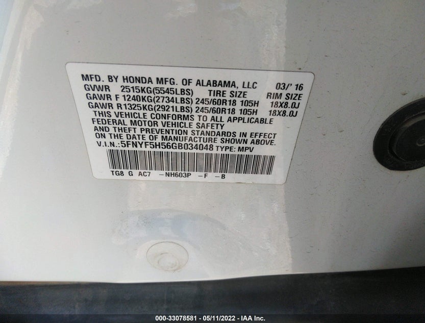 5FNYF5H56GB034048