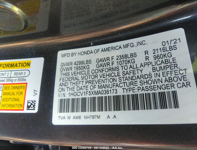 1HGCV1F5XMA036173