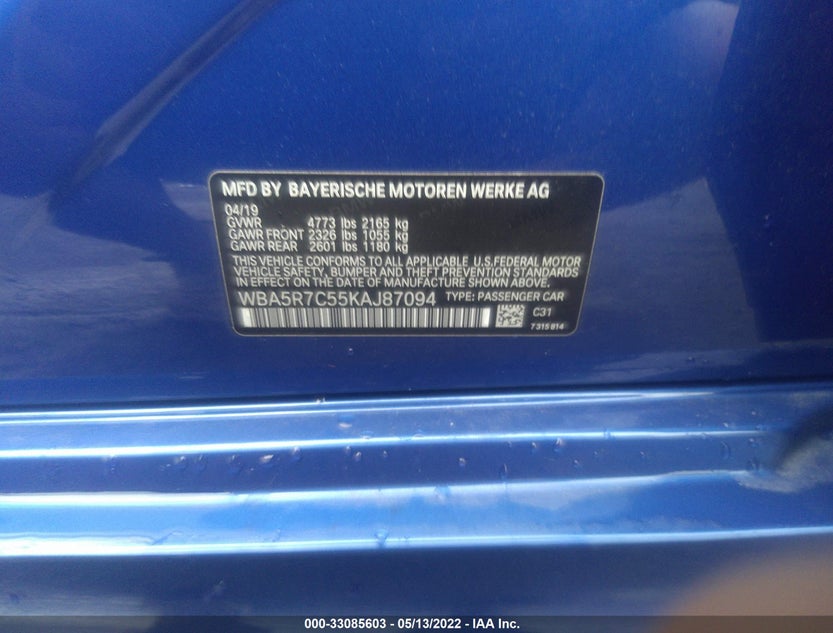 WBA5R7C55KAJ87094