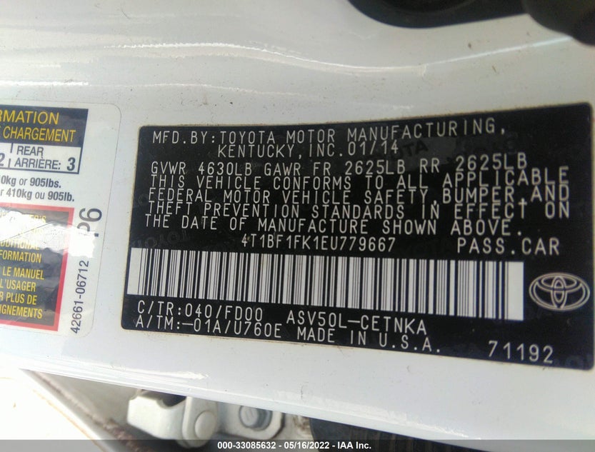 4T1BF1FK1EU779667