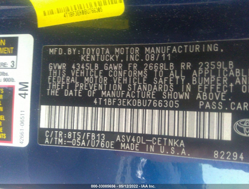4T1BF3EK0BU766305