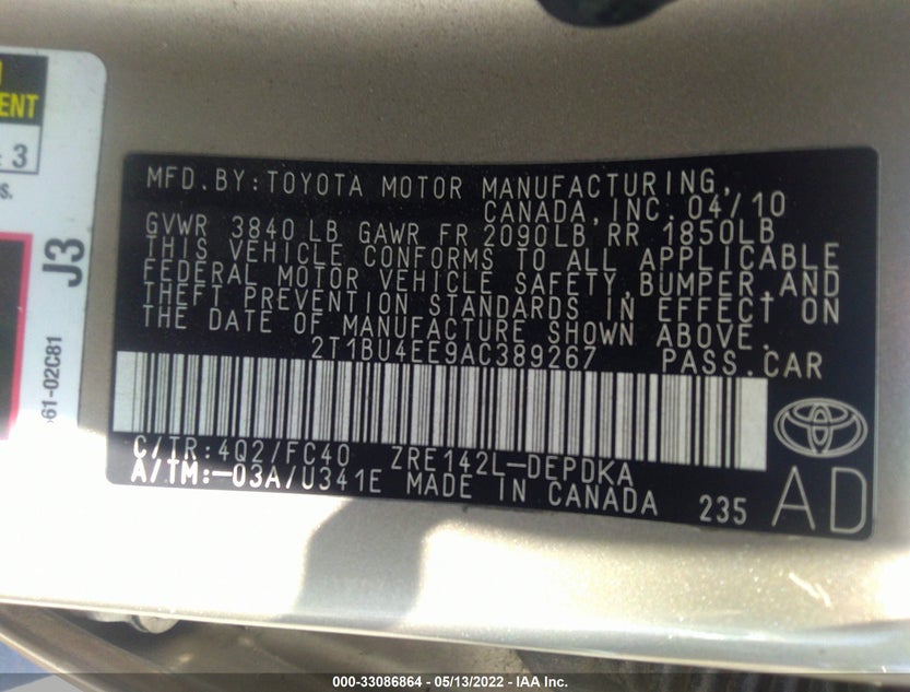 2T1BU4EE9AC389267