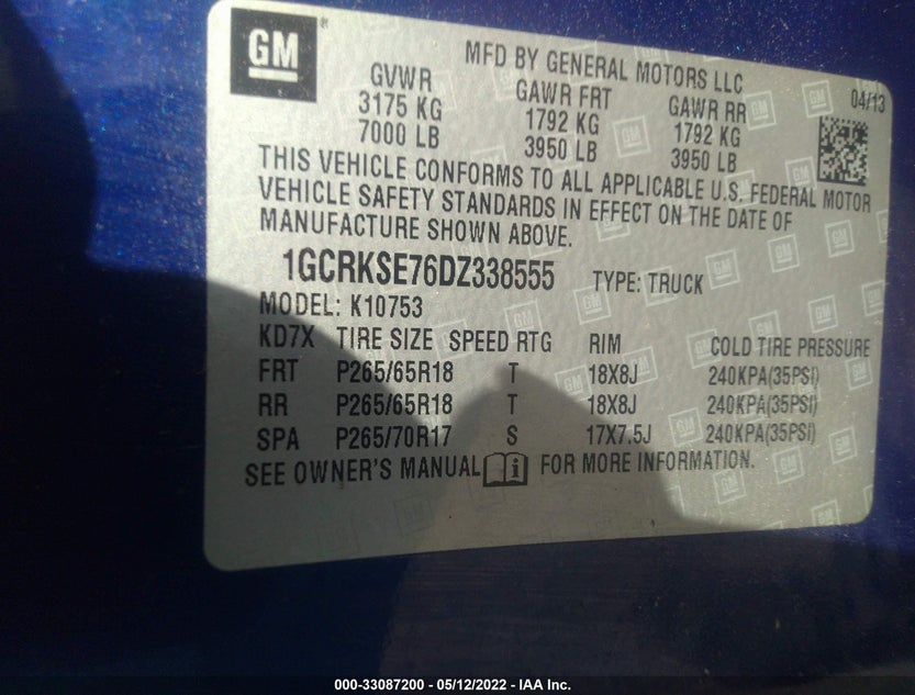 1GCRKSE76DZ338555