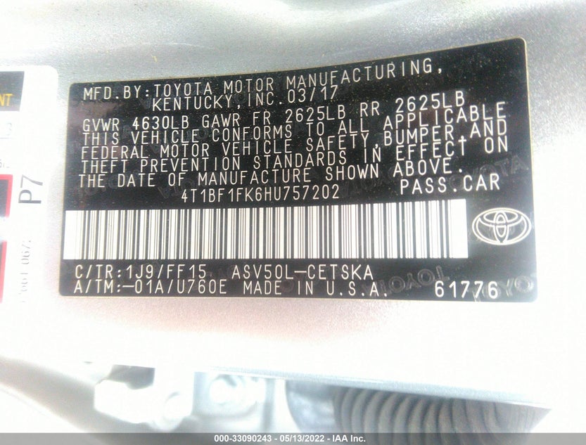 4T1BF1FK6HU757202