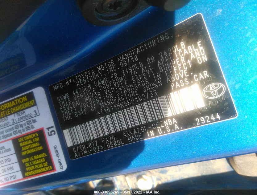 4T1B11HK5KU163753