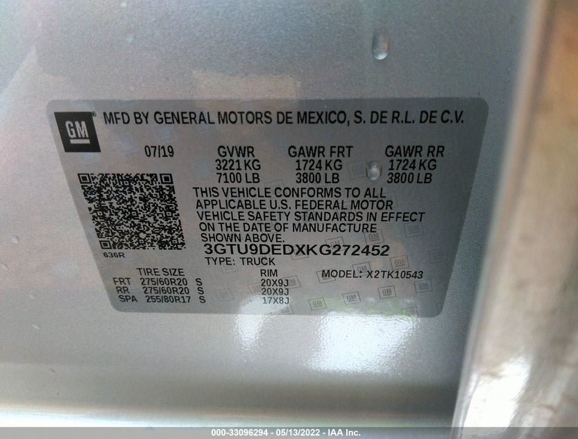 3GTU9DEDXKG272452