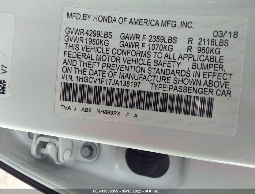 1HGCV1F17JA138197