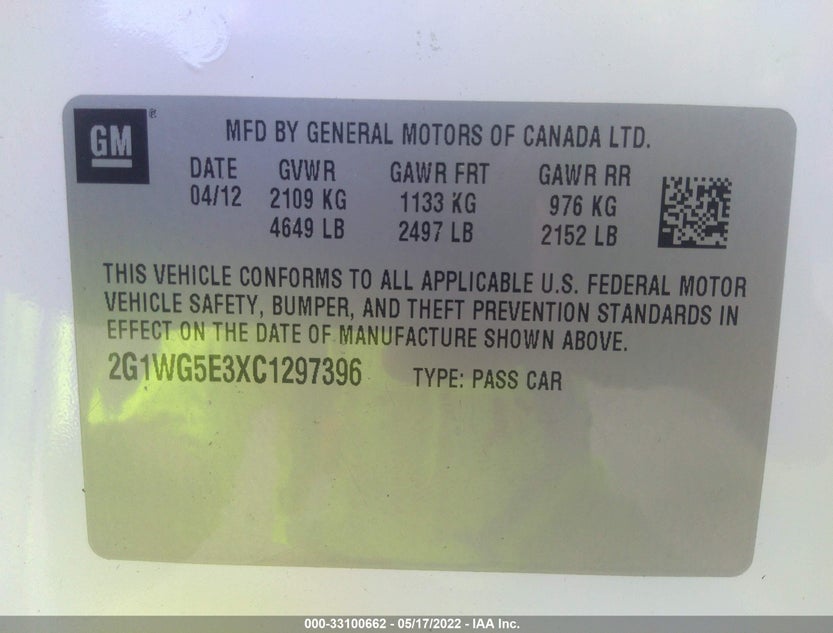 2G1WG5E3XC1297396