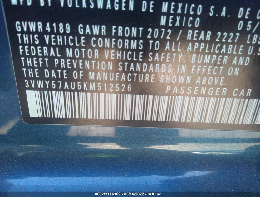 3VWY57AU5KM512526