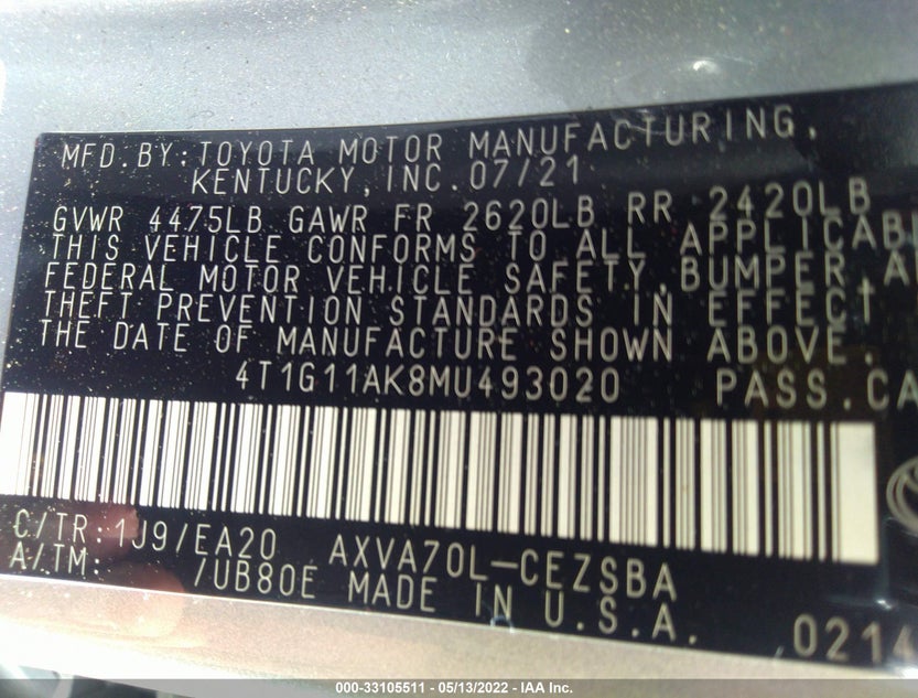 4T1G11AK8MU493020