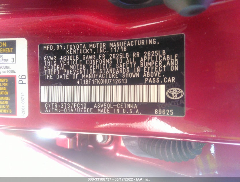 4T1BF1FK0HU712613