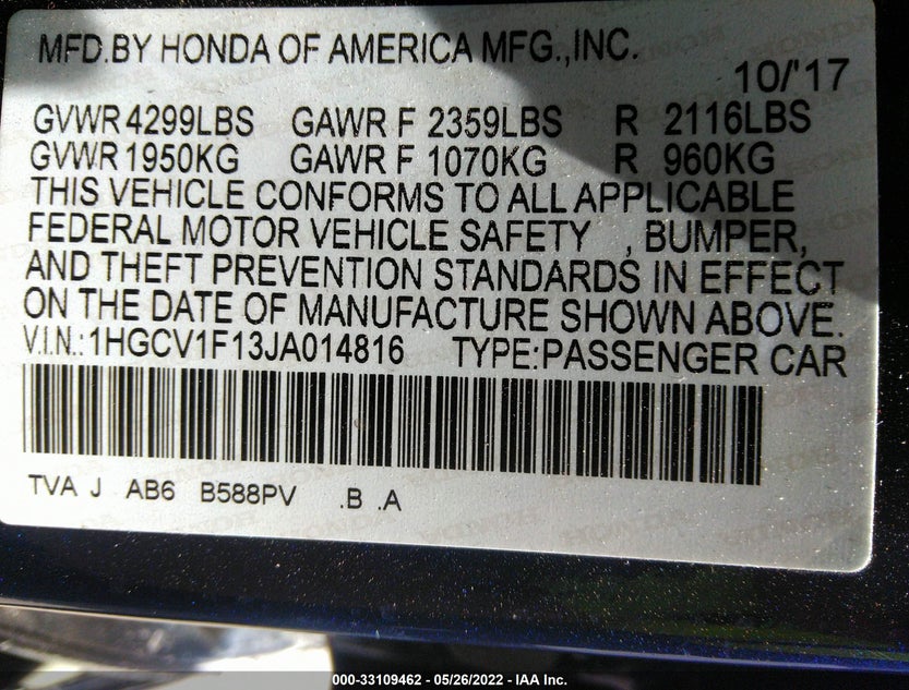 1HGCV1F13JA014816