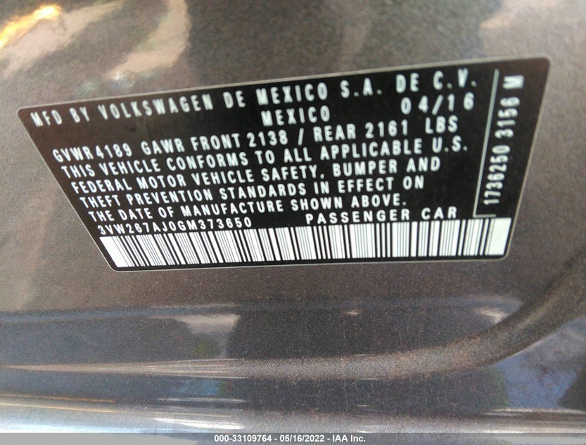 3VW267AJ0GM373650