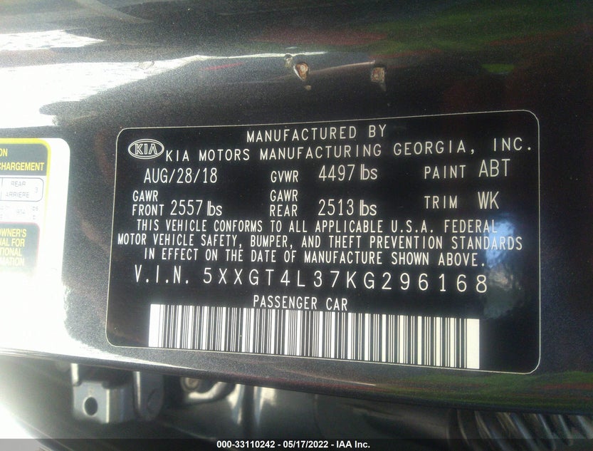 5XXGT4L37KG296168
