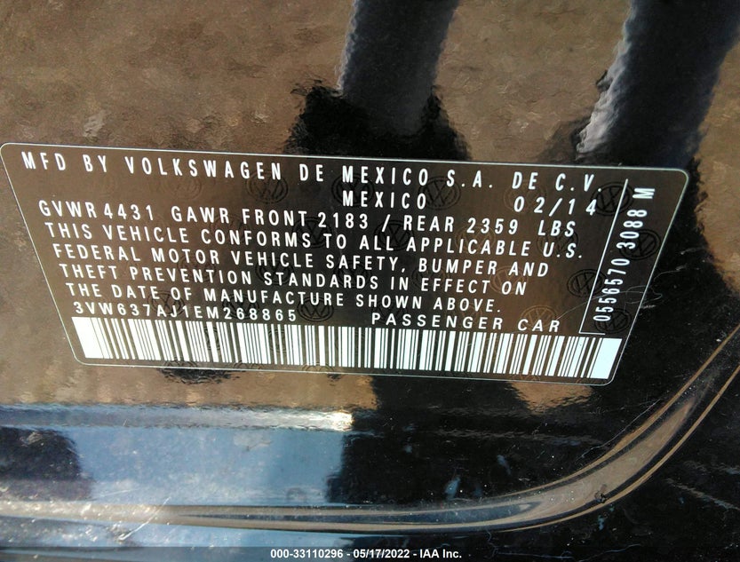 3VW637AJ1EM268865