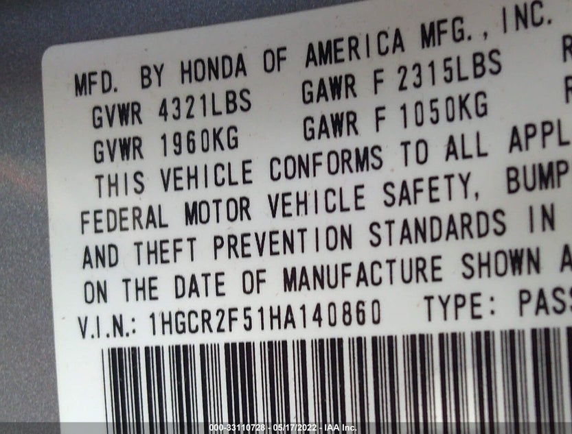 1HGCR2F51HA140860