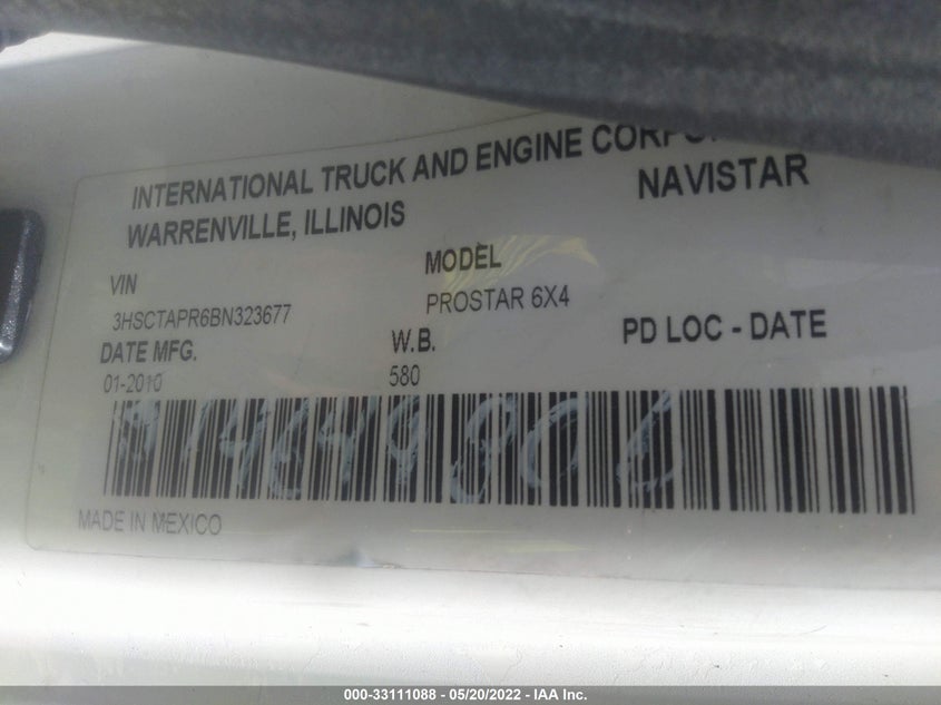 2011 International Prostar VIN: 3HSCTAPR6BN323677 Lot: 33111088