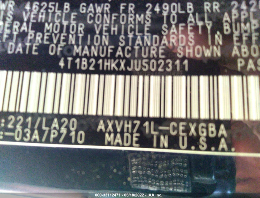 4T1B21HKXJU502311