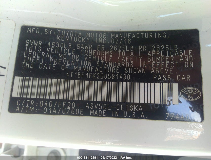 4T1BF1FK2GU581490