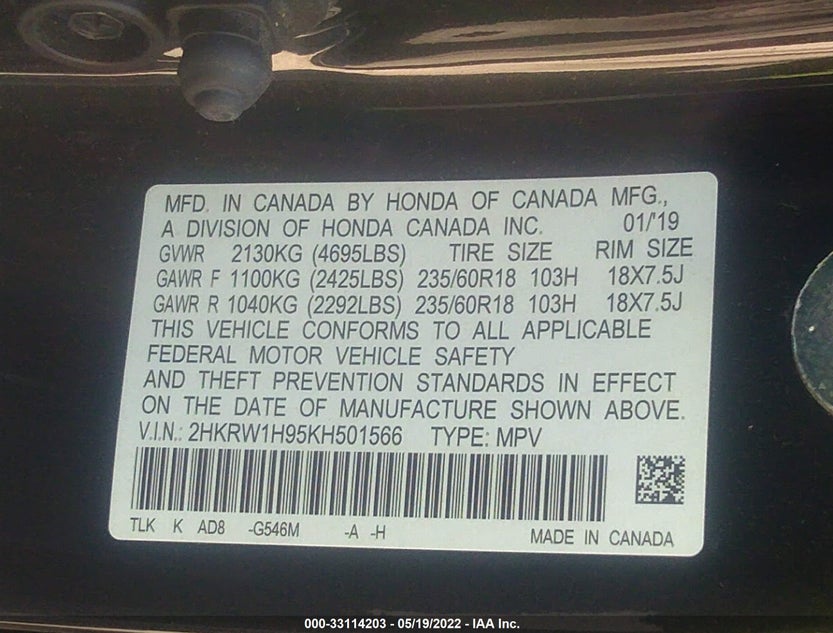 2HKRW1H95KH501566