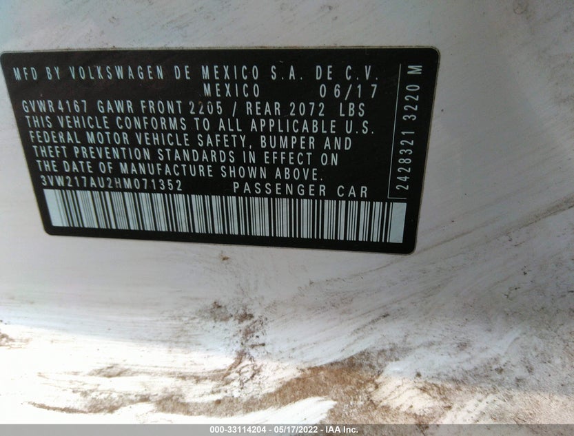3VW217AU2HM071352