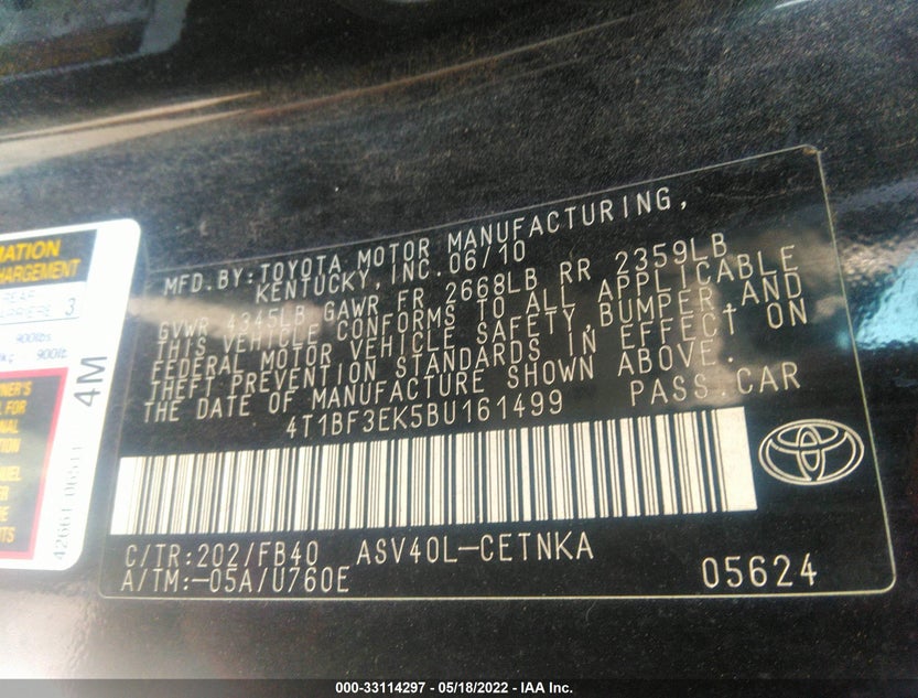 4T1BF3EK5BU161499