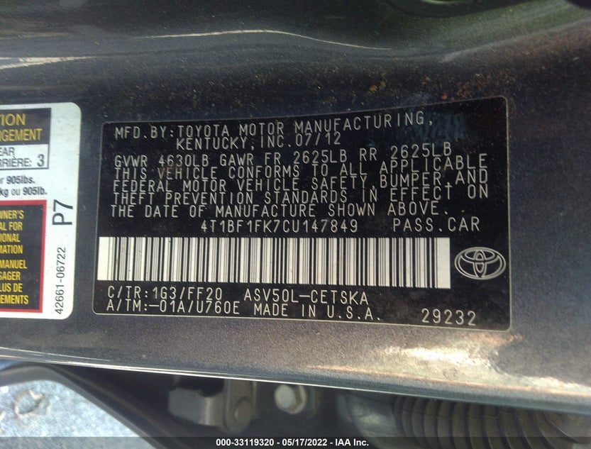 4T1BF1FK7CU147849