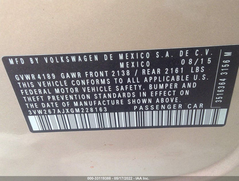 3VW267AJXGM228163
