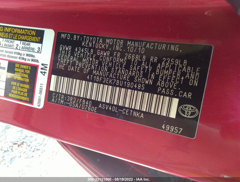 4T1BF3EK7BU190485