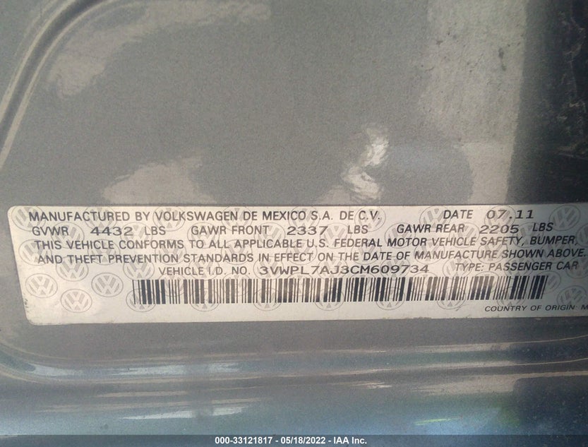 3VWPL7AJ3CM609734