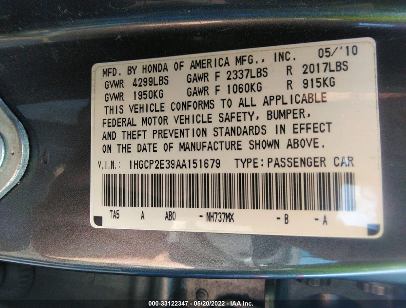 1HGCP2E39AA151679