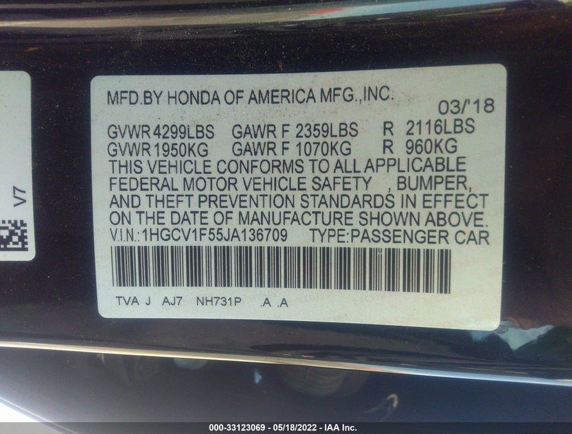 1HGCV1F55JA136709