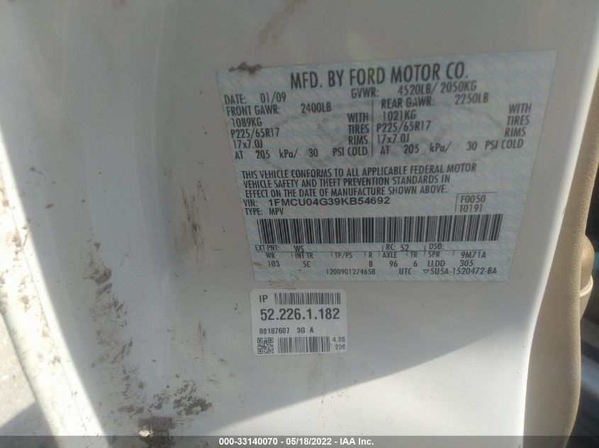 1FMCU04G39KB54692 2009 Ford Escape Limited