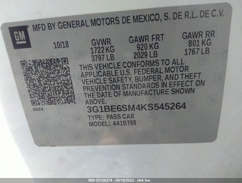 3G1BE6SM4KS545264