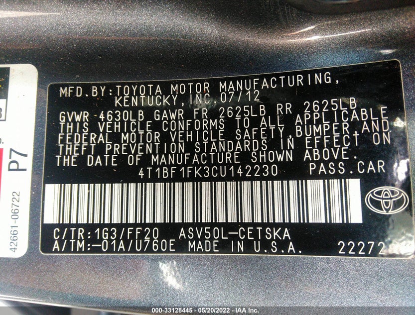 4T1BF1FK3CU142230