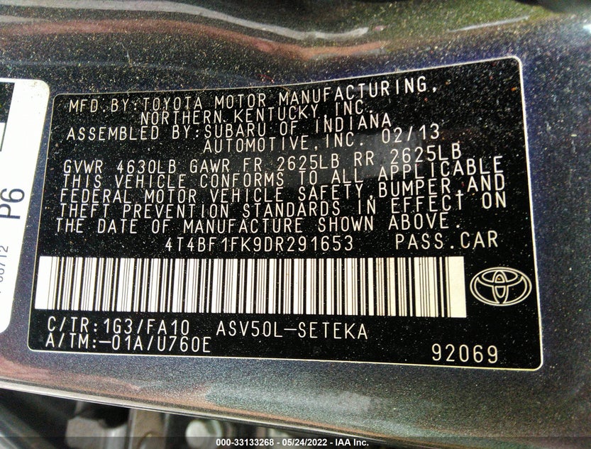 4T4BF1FK9DR291653