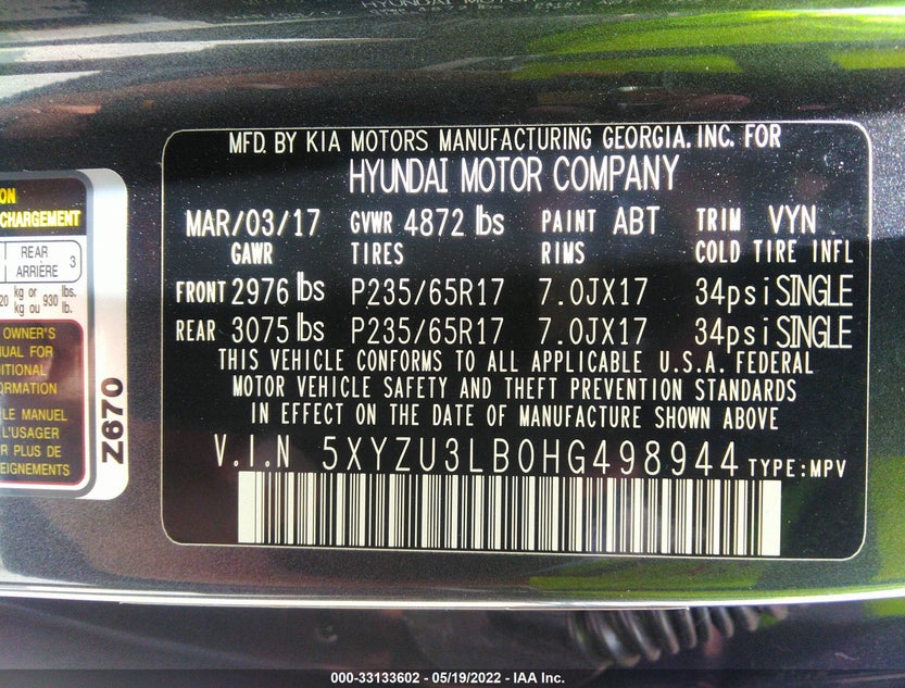 5XYZU3LB0HG498944