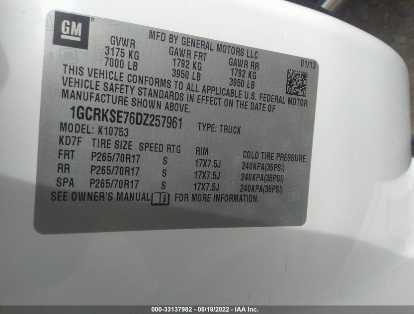 1GCRKSE76DZ257961