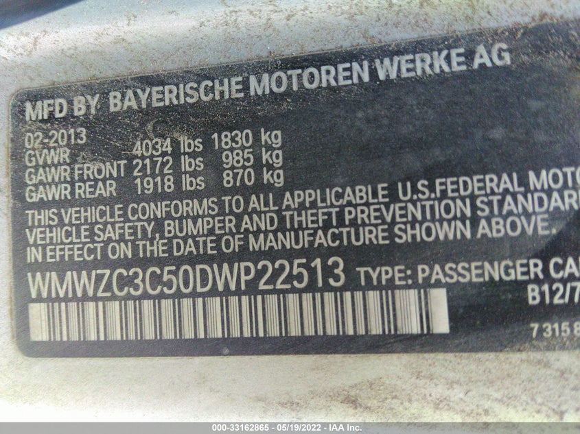 2013 MINI COUNTRYMAN VIN: WMWZC3C50DWP22513