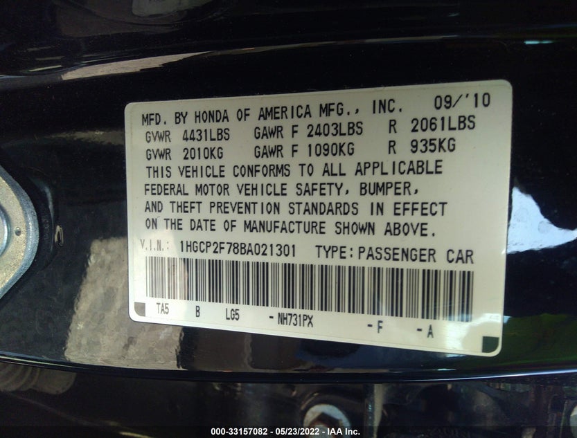 1HGCP2F78BA021301