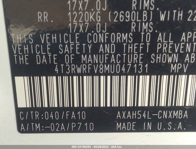 4T3RWRFV8MU047131