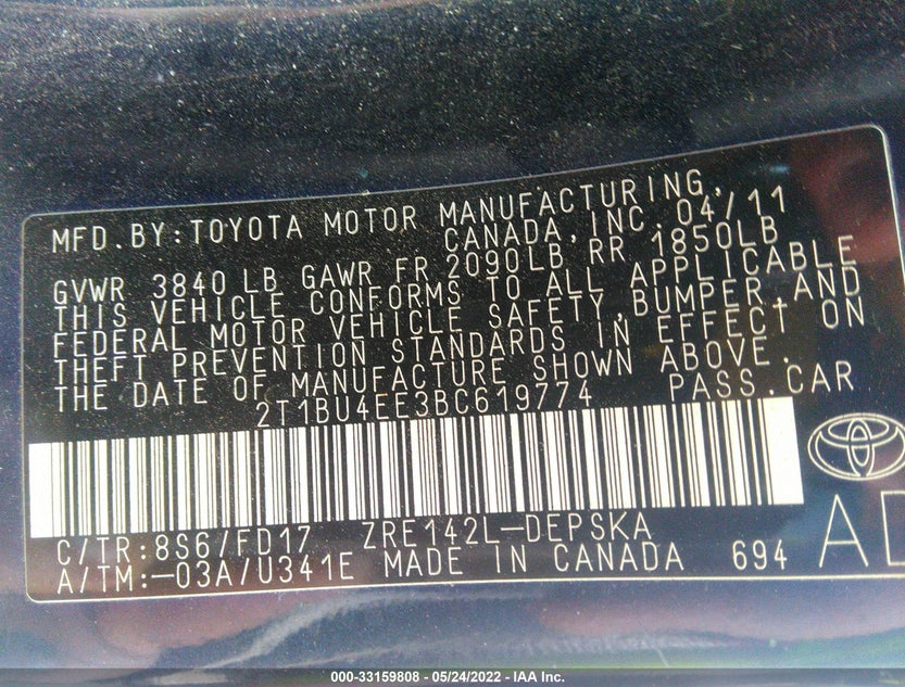 2T1BU4EE3BC619774