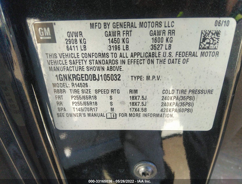 1GNKRGED0BJ105032